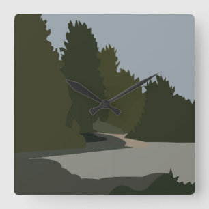 Relógio Quadrado Árvores Floresta Natureza
