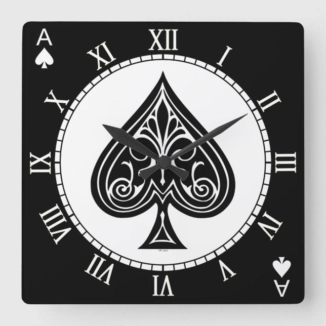 Relógio Quadrado Ás de espadas, cartas de jogar, pôquer, blackjack (Frente)