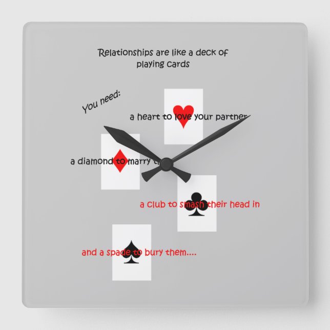 Relógio Quadrado As relações são como um baralho de cartas. (Frente)