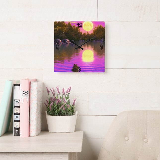 Relógio Quadrado ascensão de lua de cheio (Sala de leitura)