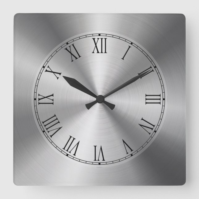 Relógio Quadrado Aspecto de Design metálico brilhante prateado metá (Frente)