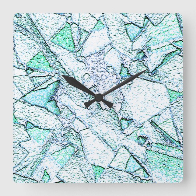 Relógio Quadrado Áspero como rocha, num  de ciano e menta (Frente)