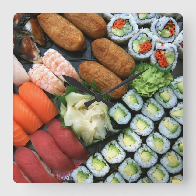 Relógio Quadrado Assórdio dos favoritos sushi japoneses (Frente)