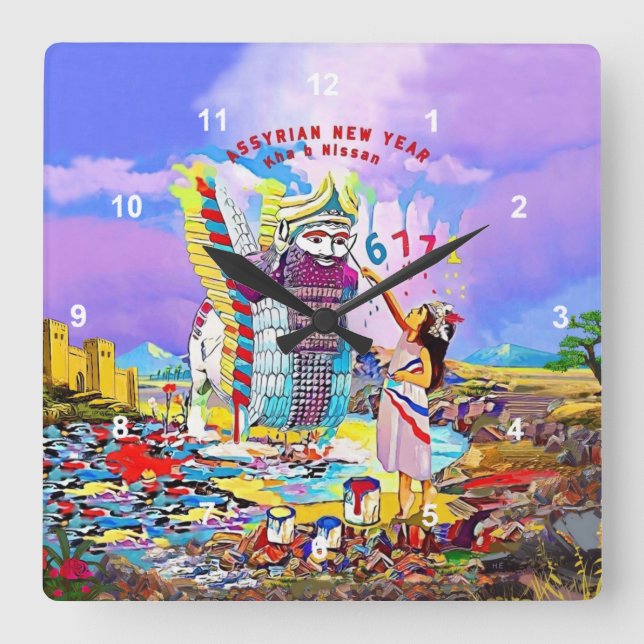 Relógio Quadrado Assyrian New Year (Frente)