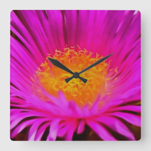 Relógio Quadrado Aster Cor-de-rosa brilhante artístico fecha