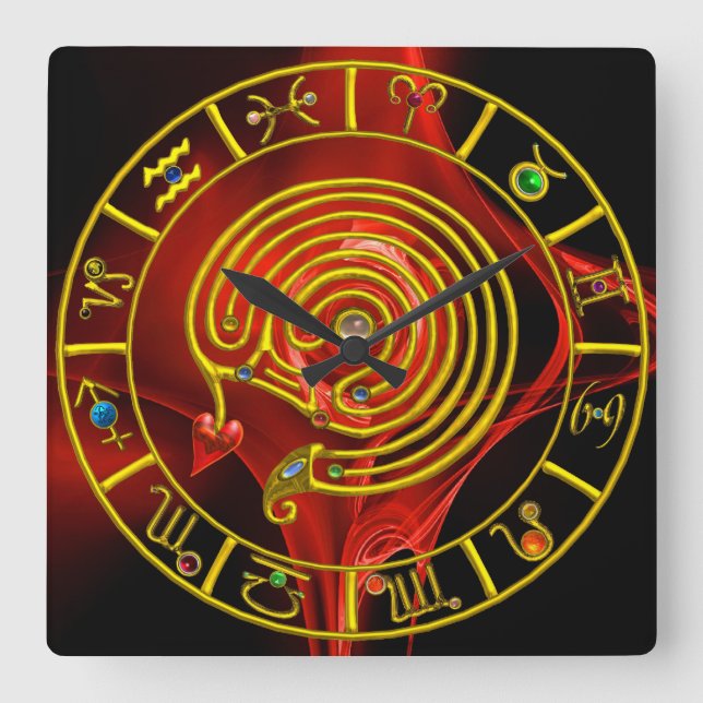 Relógio Quadrado ASTRAL LABYRINTH GOLD ZODIAC CHART Astrology (Frente)