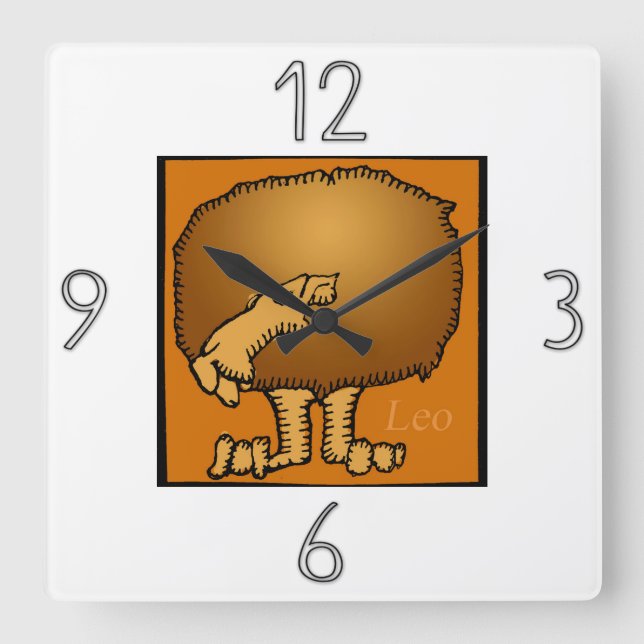 Relógio Quadrado Astrologia Símbolo Zodiac Leo Wall Clock (Frente)