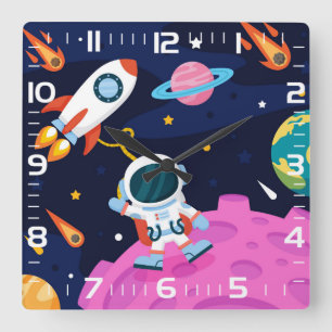 Relógio Quadrado Astronauta no Espaço