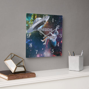 Relógio Quadrado Astronauta Personalizado e Saucer Voador