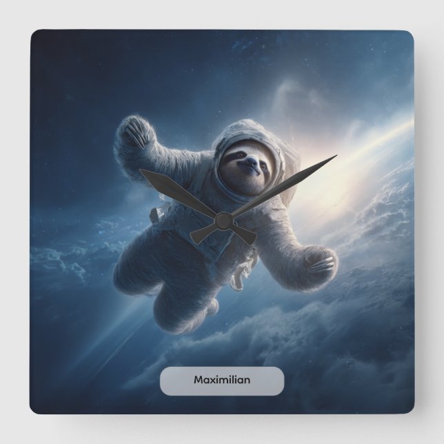 Relógio Quadrado Astronauta Preguiça Espaço Animal Surreal Personal (Frente)