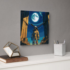 Relógio Quadrado Astronauta Sob a Porta Celestial