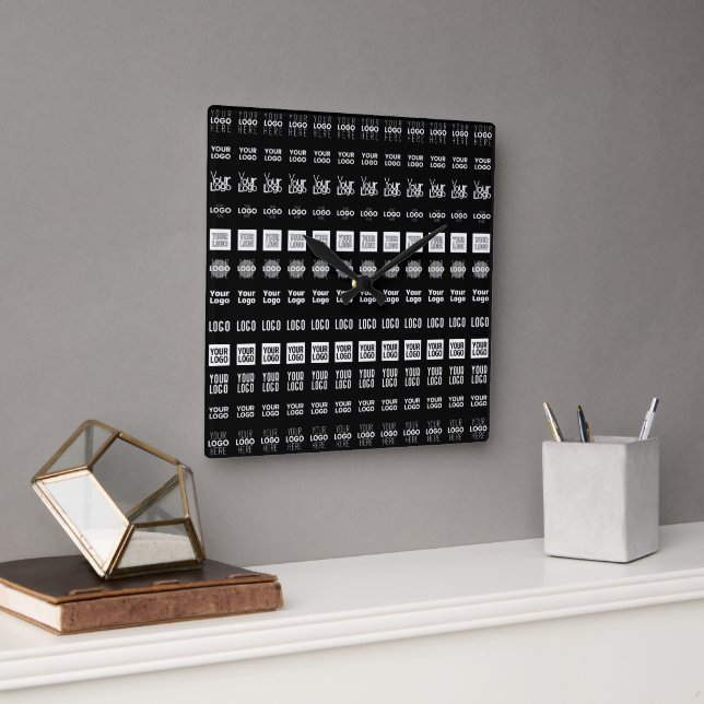 Relógio Quadrado Até 12 logotipos diferentes ou imagens carregadas (Escritório)