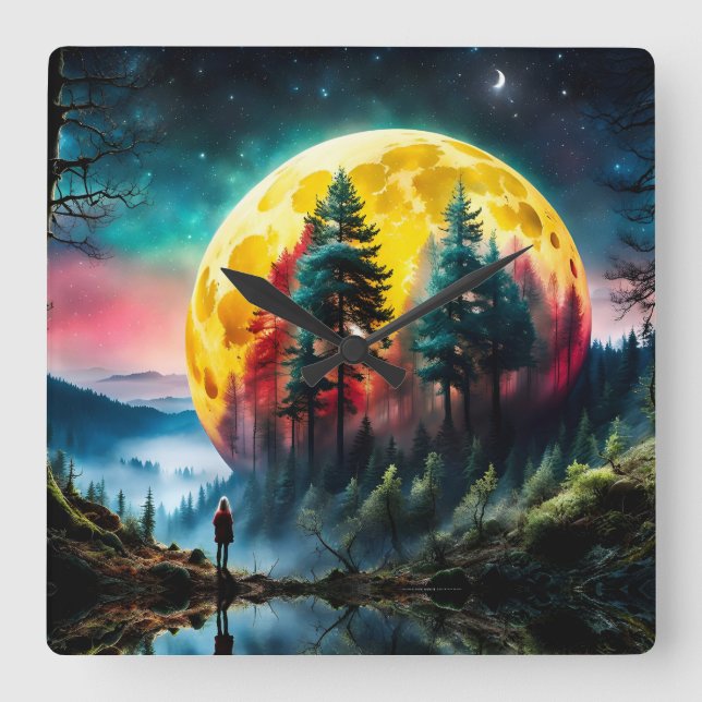 Relógio Quadrado Aterrissagem lunar, lua de configuração (Frente)