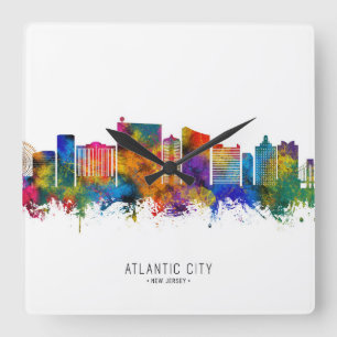 Relógio Quadrado Atlantic City New Jersey Skyline