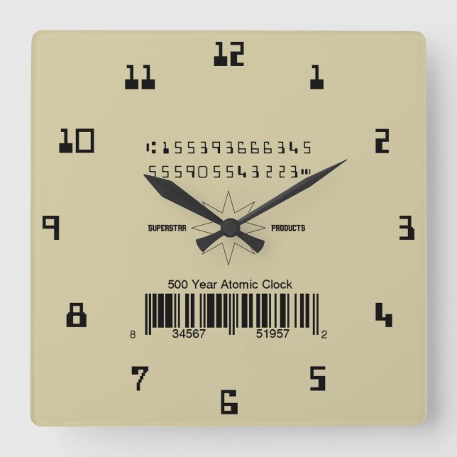 Relógio Quadrado Atômico simulado de 500 anos (Frente)