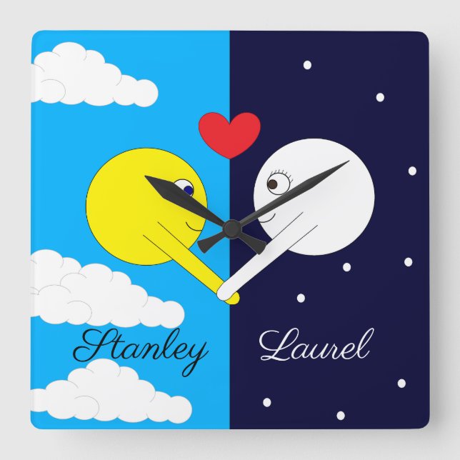 Relógio Quadrado Atrato dos opostos: Sol e Lua no Amor (Frente)