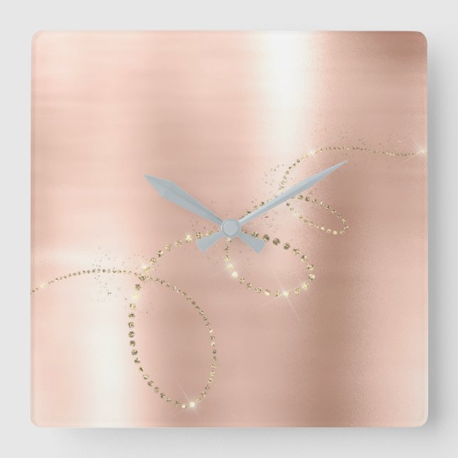 Relógio Quadrado Aumentou cristais magros o cobre de vidro (Frente)