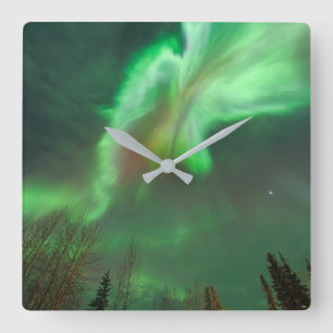 Relógio Quadrado Aurora Boreal Luzes do Norte Fairbanks