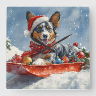 Relógio Quadrado Australian Kelpie no trenó Deixe nevar Natal