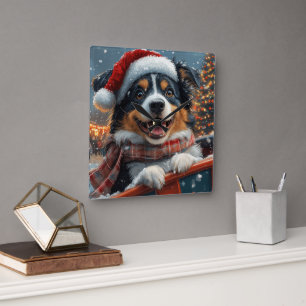 Relógio Quadrado Australian Shepherd Cachorro Montanha-russa Natal