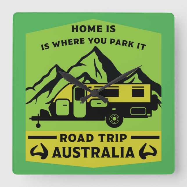 Relógio Quadrado Australiana Aussie Caravan Caravanning Summer (Frente)