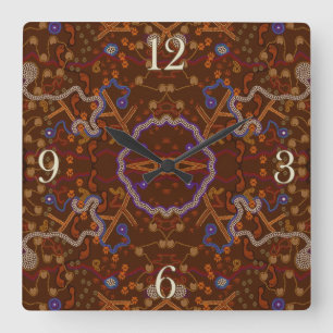 Relógio Quadrado Australiano aborígene - Dreamtime e animais