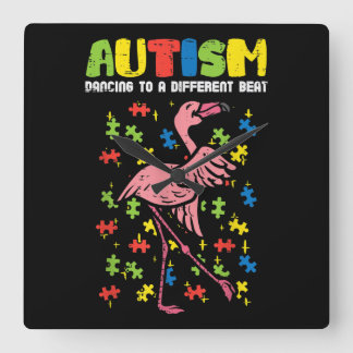 Relógio Quadrado Autismo Dançando Diferente Bata Flamingo Cute