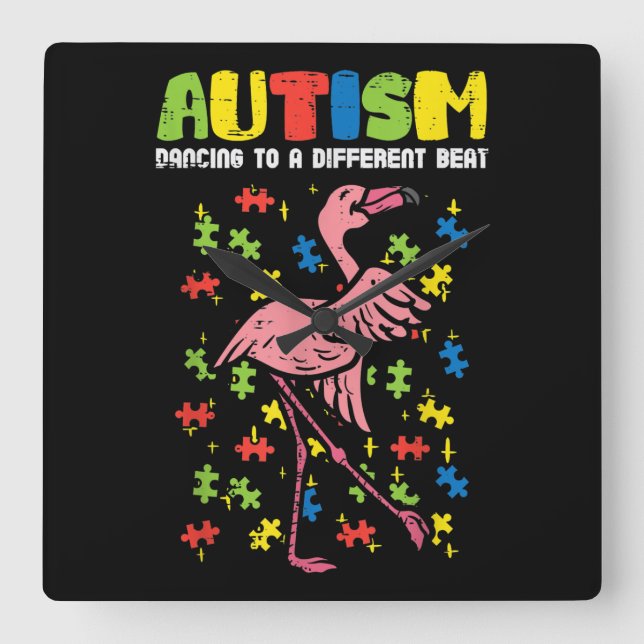 Relógio Quadrado Autismo Dançando Diferente Bata Flamingo Cute (Frente)