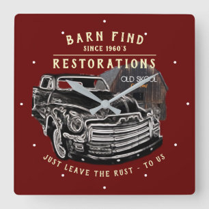 Relógio Quadrado Auto Restoration Barn Find Chevy Truck Classic Red