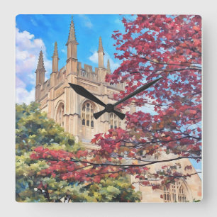 Relógio Quadrado Autumn Spires - Catedral de Oxford em outono