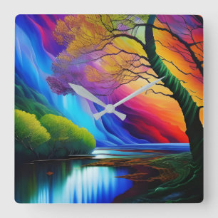 Relógio Quadrado Autumn Tree Rainbow Ridge serene