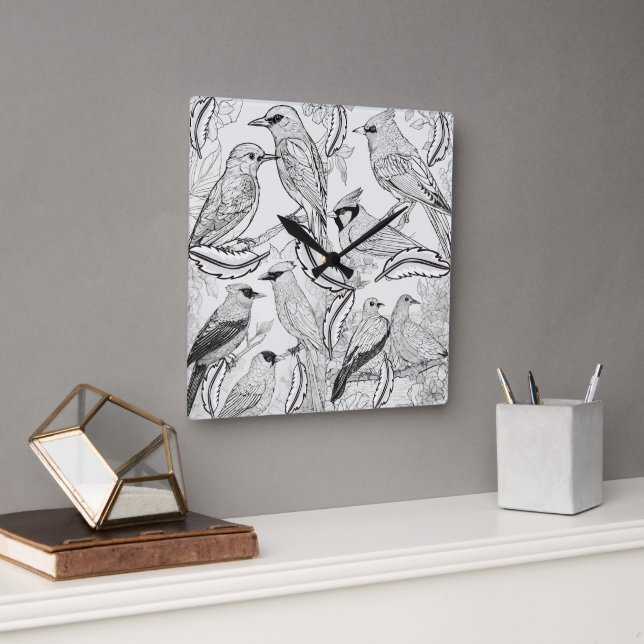 Relógio Quadrado aves (Escritório)