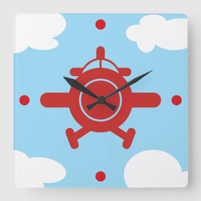 Relógio Quadrado Avião no céu (Frente)