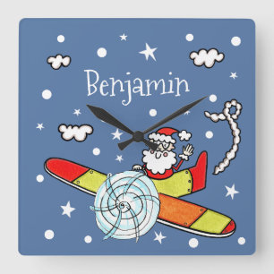Relógio Quadrado Avião Pai Natal Personalizado Papai Noel