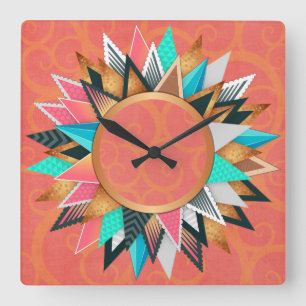 Relógio Quadrado Aztec, cor-de-rosa, cor-de-rosa, sudoeste