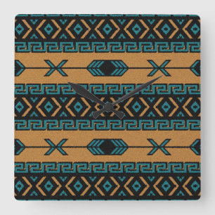Relógio Quadrado Aztec Padrão Turquoise E Tan Do Sudoeste