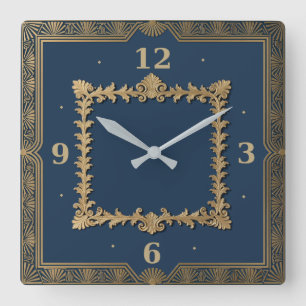 Relógio Quadrado Azul Art Déco