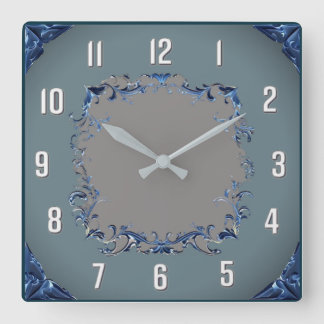 Relógio Quadrado Azul Art Déco