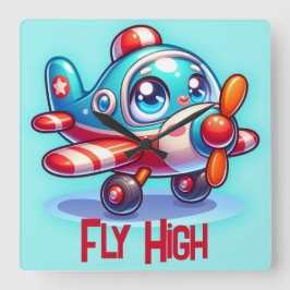 Relógio Quadrado Azul-azul-plano-cartoon monograma |