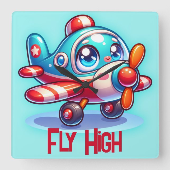 Relógio Quadrado Azul-azul-plano-cartoon monograma | (Frente)