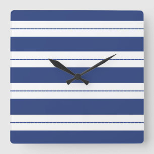 Relógio Quadrado Azul e branco listrados