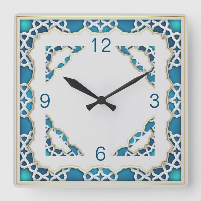 Relógio Quadrado Azul étnico (Frente)