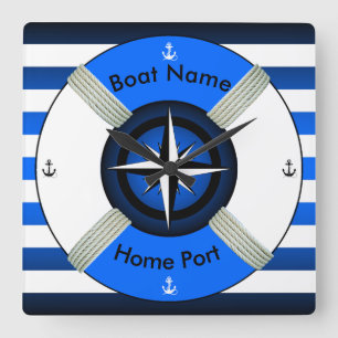 Relógio Quadrado Azul ~Livesaver~Ocean & White~ do ~Life-Anel de