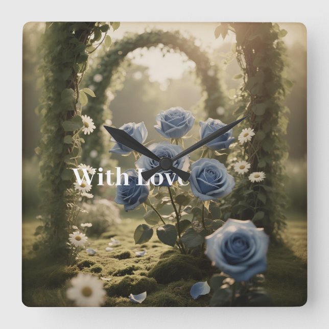 Relógio Quadrado Azul místico Eterno herança herança presente flora (Frente)