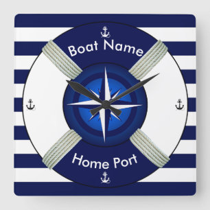 Relógio Quadrado Azul ~Navy & White~ do ~Livesaver do ~Life-Anel de