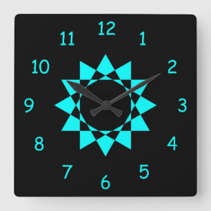 Relógio Quadrado Azul Neon w/Star