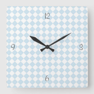 Relógio Quadrado Azul Pastel e Branco Padrão Xadrez Diamante