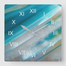 Relógio Quadrado Azul Teal Agate Bandido com Numerações Romanas