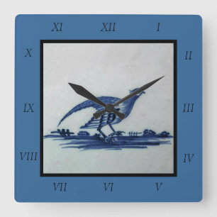 Relógio Quadrado Azulejo Azul Antecipado - Agrupamento na Grama