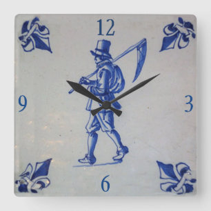 Relógio Quadrado Azulejo Azul Delft - Modelo
